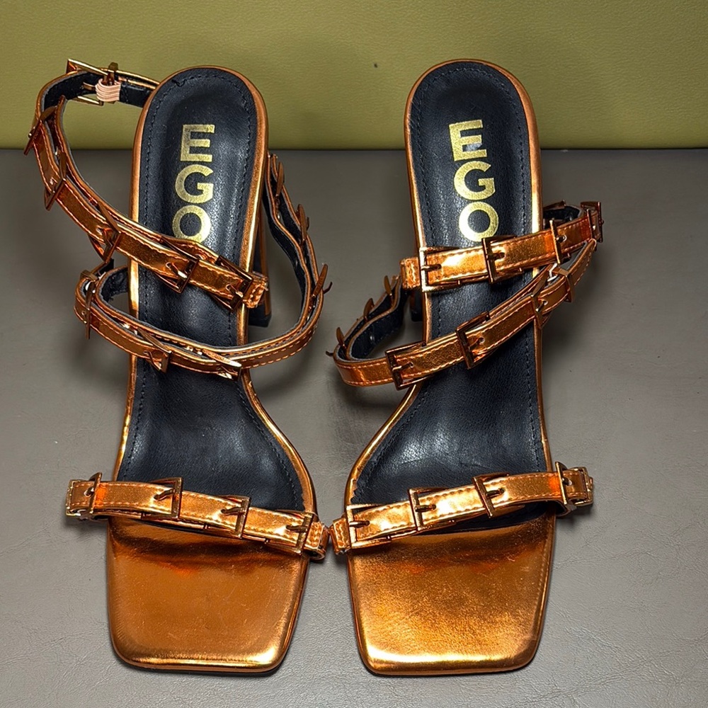 EGO Women's Metallic Bronze Strappy Heels
